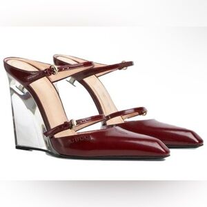 Gucci Closed Toe Slippers Wedge Mules Regent Rosso Ancora Size 38 827856